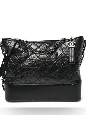 CHANEL Aged Calfskin Quilted Large Hobo Gabrielle Shoulder Bag Bag Black